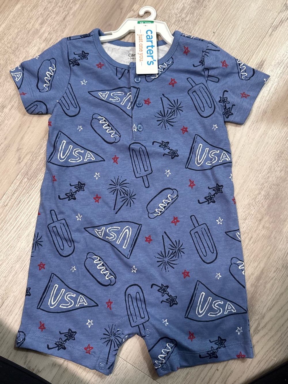 Carter's Blue USA Print Short-Sleeve Baby Romper